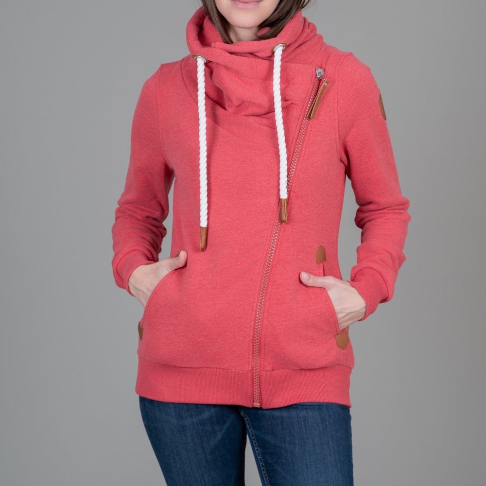 Wanakome HESTIA Heather Red / CORAL COWLNeck FULL ZIP SWEATSHIRT SIZE L